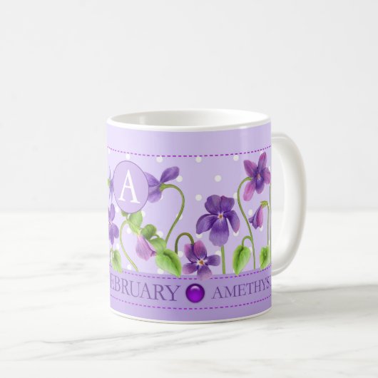 Fleur de naissance et Gem Février Mug classique (Devant droit)