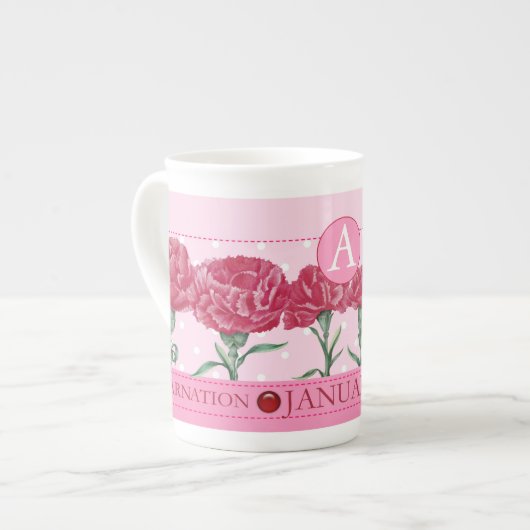 Fleur de naissance et Gem Janvier Bone China Mug (Devant gauche)