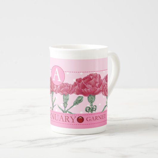 Fleur de naissance et Gem Janvier Bone China Mug (Devant droit)