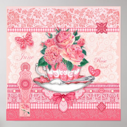 Fleur de naissance et Gem Juin Poster de thé (Devant)