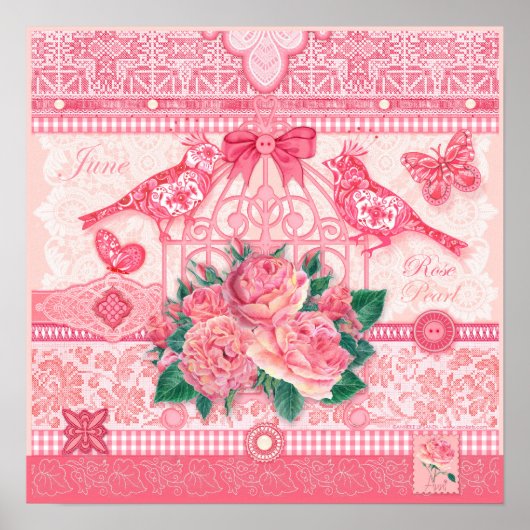 Fleur de naissance et Gem Juin Poster d'oiseau (Devant)