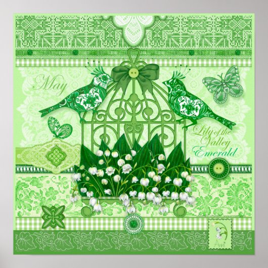 Fleur de naissance et Gem mai Birdcage Poster (Devant)
