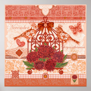 Fleur de naissance et Gem novembre Poster de cage 