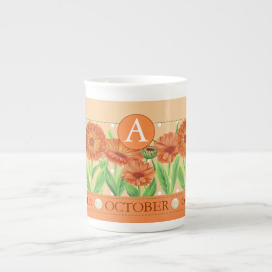 Fleur de naissance et Gem Octobre Bone China Mug (Devant)