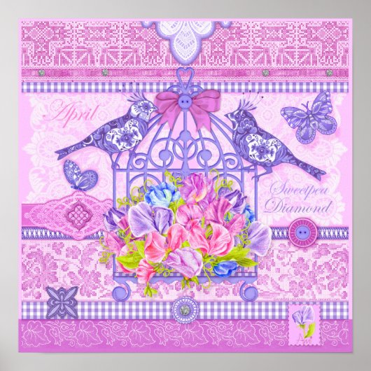Fleur de naissance et Gem Poster d'avril Birdcage (Devant)