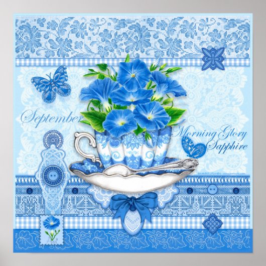 Fleur de naissance et Gem Septembre Poster de thé (Devant)