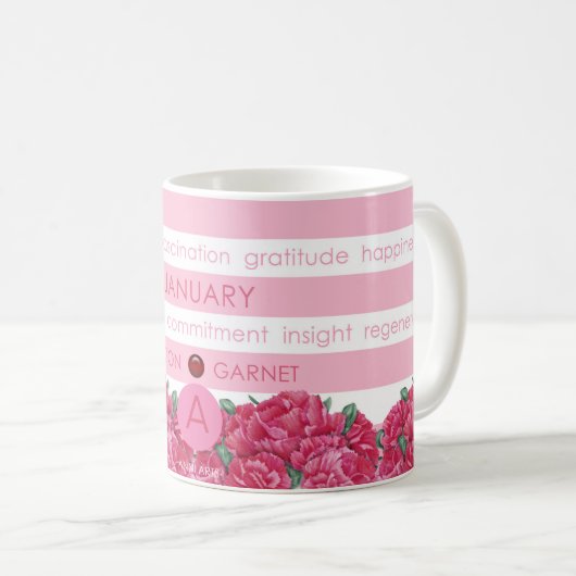 Fleur de naissance et Gem Strig Mug Janvier (Devant droit)