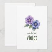 Fleur de naissance violette de février carte aquar (Devant / Derrière)