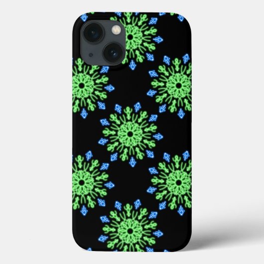 Fleur de néon vert et bleu Coque-Mate coque iphone (Verso)