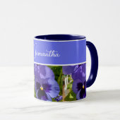 Fleur de Pansy Bleu Fleurs Fleurs Femmes Nom Mug (Devant droit)