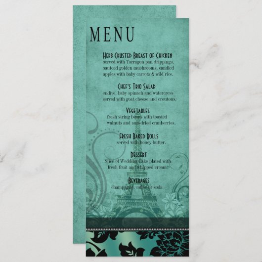 Fleur de Paris Eiffel Tower Dinner Menu | blauwgro (Voorkant / Achterkant)