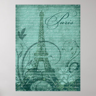 Fleur de Paris Eiffeltoren 30"x40" blauwgroen Poster