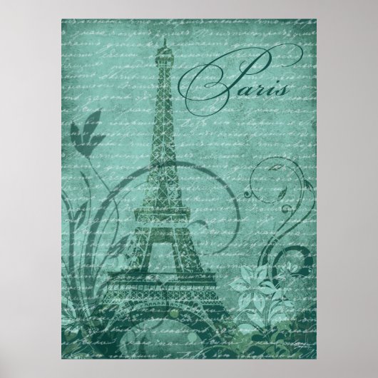 Fleur de Paris Eiffeltoren 30"x40" blauwgroen Poster (Voorkant)