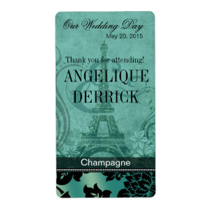 Fleur de Paris Eiffeltoren   blauwgroen wijnetiket Etiket