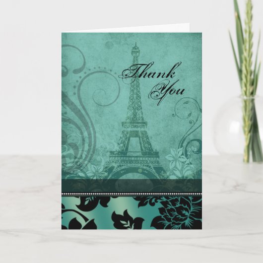 Fleur de Paris Eiffeltoren | turquoise Dank je wel Bedankkaart (Voorkant)
