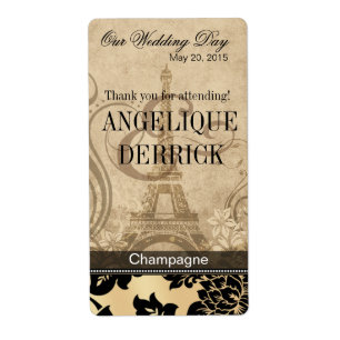 Fleur de Paris Eiffeltoren Zand Wijnetiket Etiket