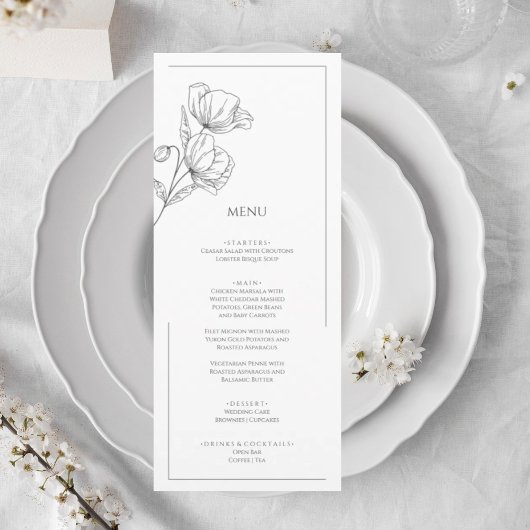 Fleur de pavot élégant menu mariage chic
