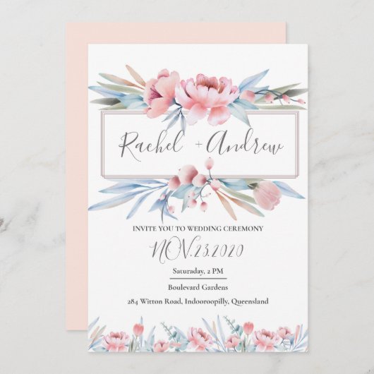 Fleur de pêche | Faire-part de mariage floral (Devant / Derrière)