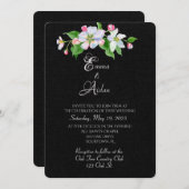fleur de pomme sur invitation mariage noir (Devant / Derrière)