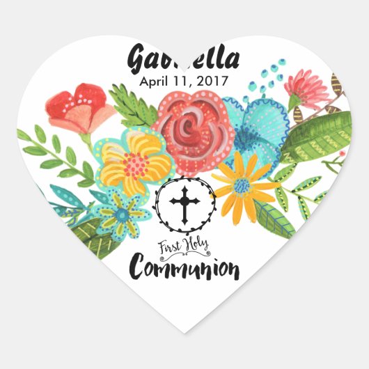 Fleur de première communion | Autocollant de cœur (Devant)