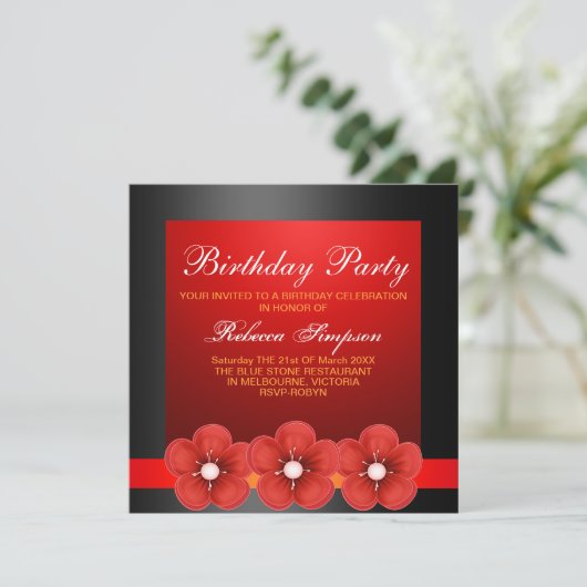 Fleur de printemps Design noir/rouge Invitation d' (Debout devant)