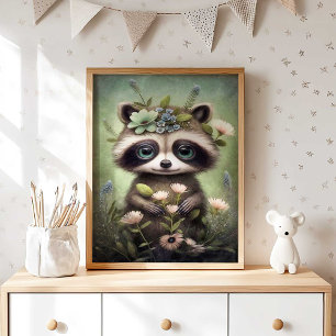 Fleur de raton laveur Forest Baby   Impression mur