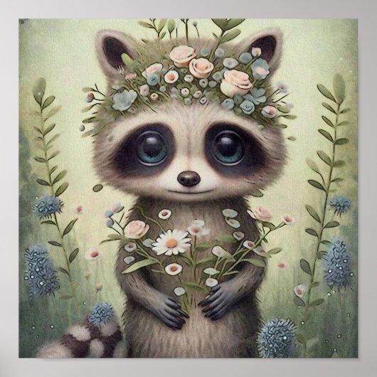 Fleur de raton laveur Forest Baby | Impression mur (Devant)