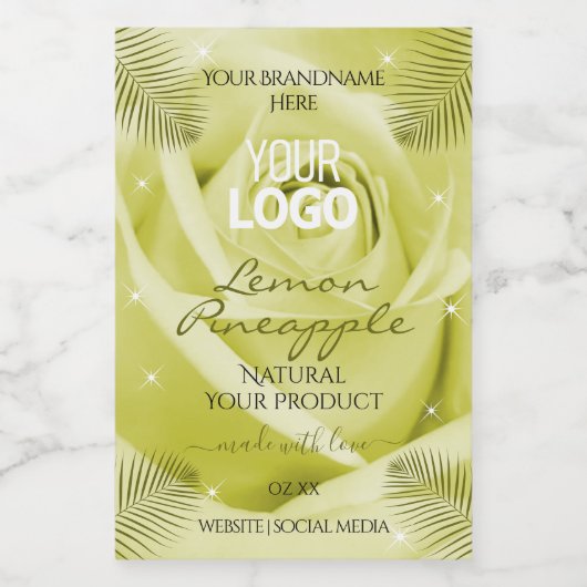 Fleur de rose jaune Étiquette Palm Feuille Logo (Étiquettes simples)