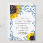Fleur de soleil bleu florale Invitations de mariag (Devant)