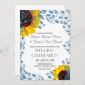 Fleur de soleil bleu florale Invitations de mariag (Devant / Derrière)