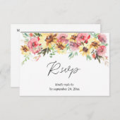 Fleur de tournesol d'été avec carte RSVP de repas (Devant / Derrière)