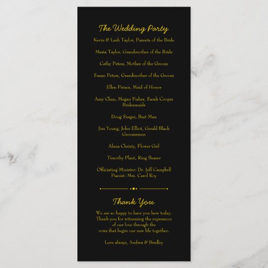 Fleur de tournesol jaune Programme de mariage noir (Dos)