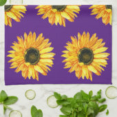 Fleur de tournesol sur serviette de cuisine violet (Plié)