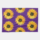 Fleur de tournesol sur serviette de cuisine violet (Horizontal)