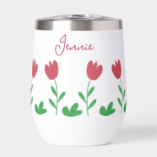 Fleur de tulipe rouge Crayon et broussailles verte (Avant)