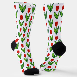 Fleur de tulipe rouge florissante motif chaussette