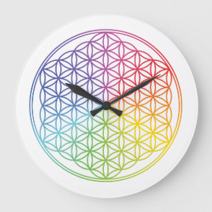 Fleur de vie - arc-en-ciel - horloge murale