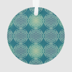 Fleur de vie - motif de timbre - bleu cyan