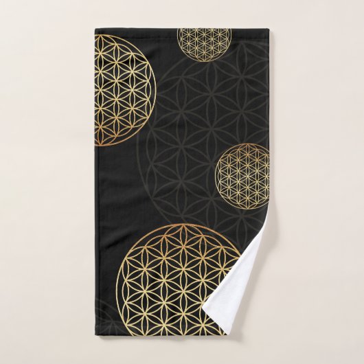 Fleur de vie or & noir (Serviette à main)