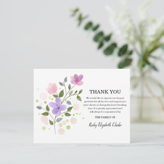 Fleur délicate Carte de remerciements funéraire (Debout devant)