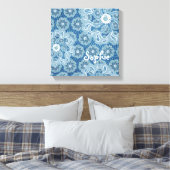 Fleur & denim passé aqua carré toile enveloppé (Insitu(Chambre))