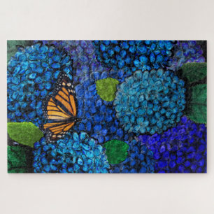 Fleur d'Hortensia Bleu Puzzle Floral en Pièces