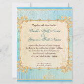 Fleur di Lys Damask 2 Blauw - Bruiloft uitnodiging (Achterkant)