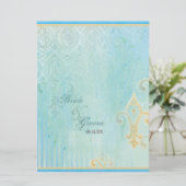 Fleur di Lys Damask 2 Blauw - Bruiloft uitnodiging (Staand voorkant)
