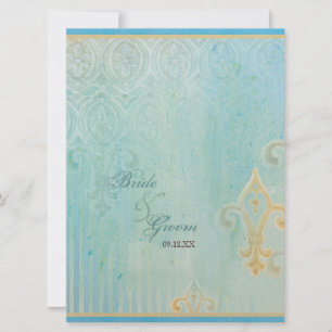 Fleur di Lys Damask 2 Blauw - Bruiloft uitnodiging