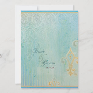 Fleur di Lys Damask 2 Blauw - Bruiloft uitnodiging