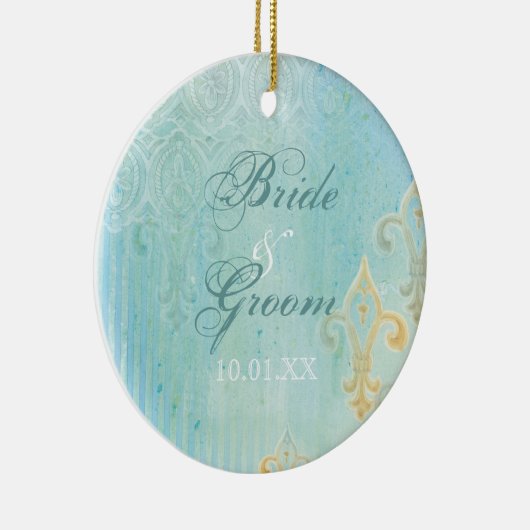 Fleur di Lys Damask 2 Bleu - Ornement Mariage (Droite)