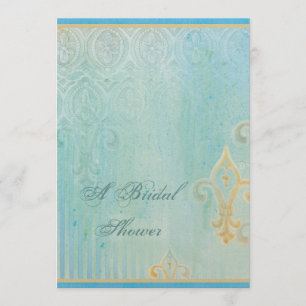 Fleur di Lys Damask 2 Blue - Wedding Invitation Kaart