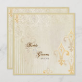 Fleur di Lys Damask 2 Cream bruiloft uitnodiging (Voorkant / Achterkant)