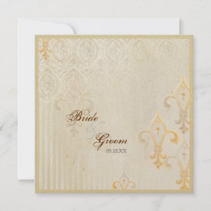 Fleur di Lys Damask 2 Cream bruiloft uitnodiging